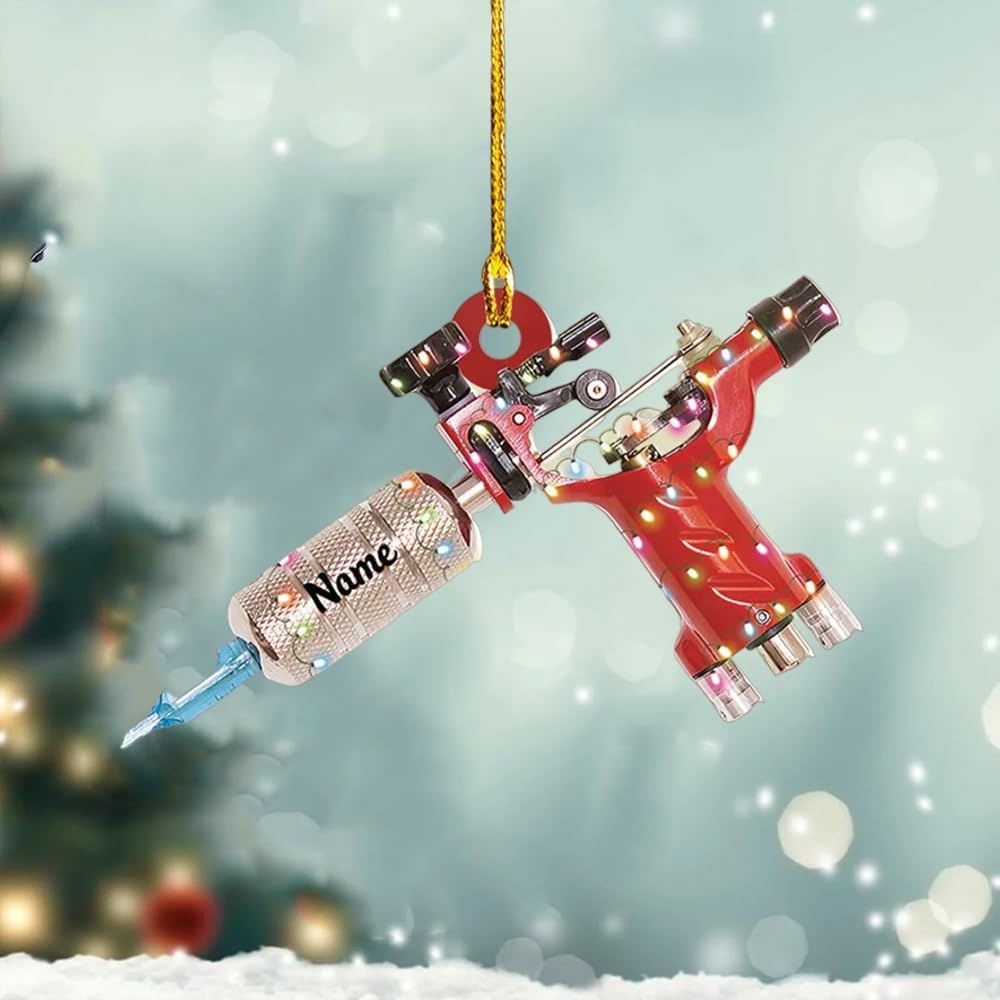 Personalized Tattoo Machine Christmas Ornament, Custom Name Tattoo Artist Tattoo Lover Ornament ON0659