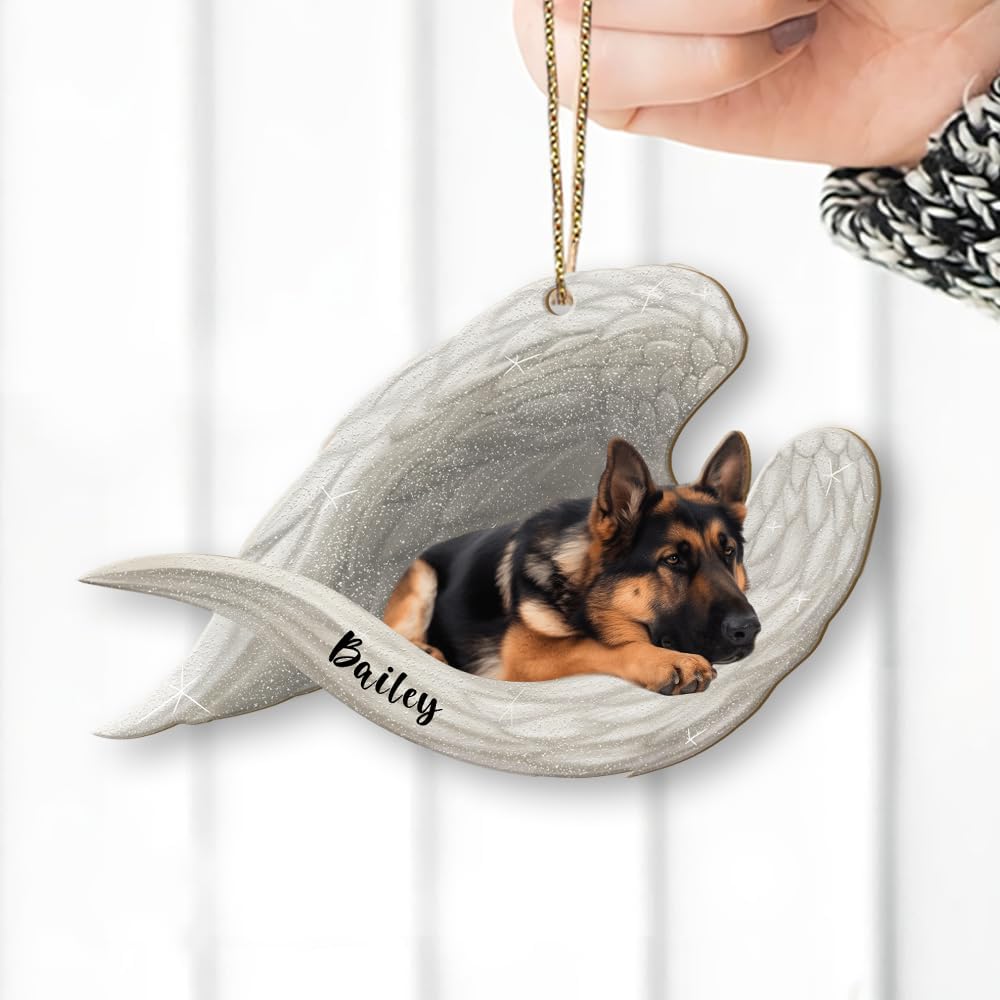 Personalized German Shepherd Dog Memorial Ornament, Custom Name Pet Memorial Angel Wings Ornament ON1133