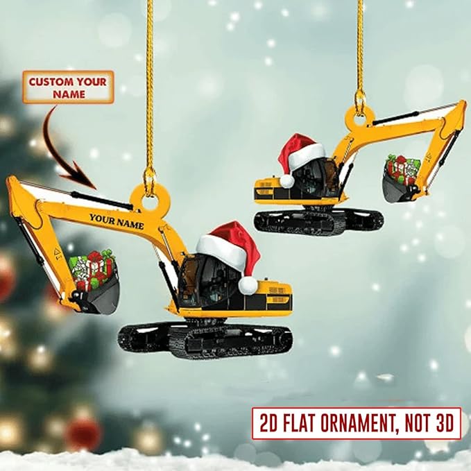 Personalized Excavator Santa Christmas Ornament, Custom Name Excavator Ornament ON0569