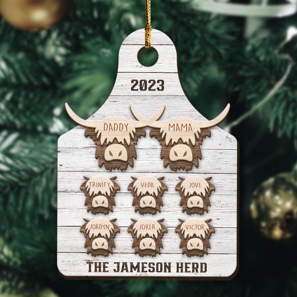 Custom Highland Cow Family Christmas Tree Ornaments, Personalized Family Christmas Ornament 2024 ON0082