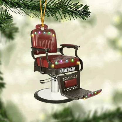 Personalized Barber Chair Christmas Ornament, Custom Name Barber Hair Salon Ornament ON0575