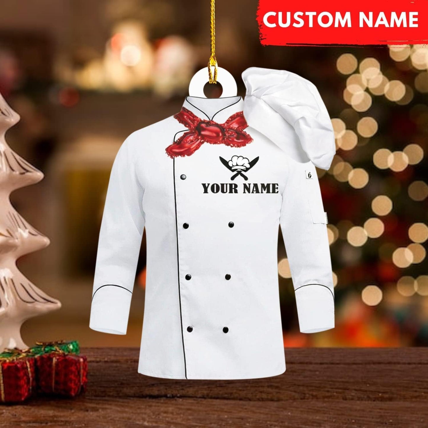 Personalized Chef Uniform Hat Christmas Ornament, Custom Name Chef Ornament ON0629