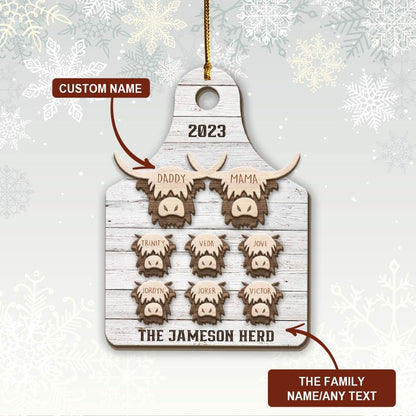 Custom Highland Cow Family Christmas Tree Ornaments, Personalized Family Christmas Ornament 2024 ON0082