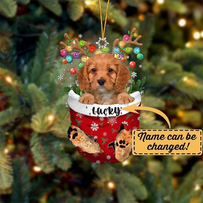 Personalized Cavapoo in Snow Pocket Christmas Ornament, Custom Dog Lovers Xmas Ornament ON0656