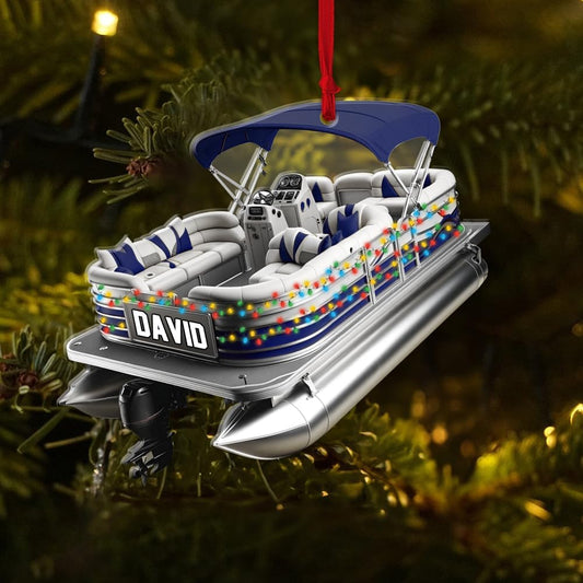 Personalized Pontoon Boat Light Christmas Ornament, Custom Name Pontoon Lover Ornament ON1134