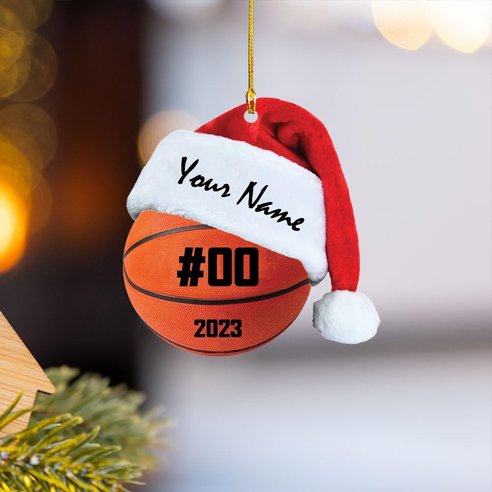 Personalized Basketball Santa Christmas Ornament, Custom Name Basketball Player Ornament ON0628