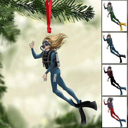 Personalized Scuba Diving Girl Christmas Ornament, Custom Name Diving Lover Ornament ON0663