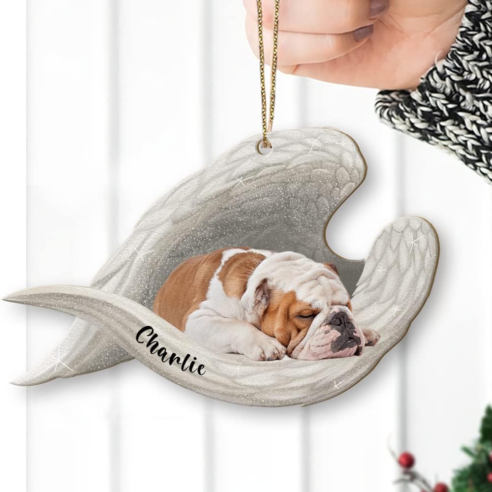 Personalized Bulldog Sleep Memorial Ornament, Custom Name Bulldog Loss Sympathy Ornament ON1132