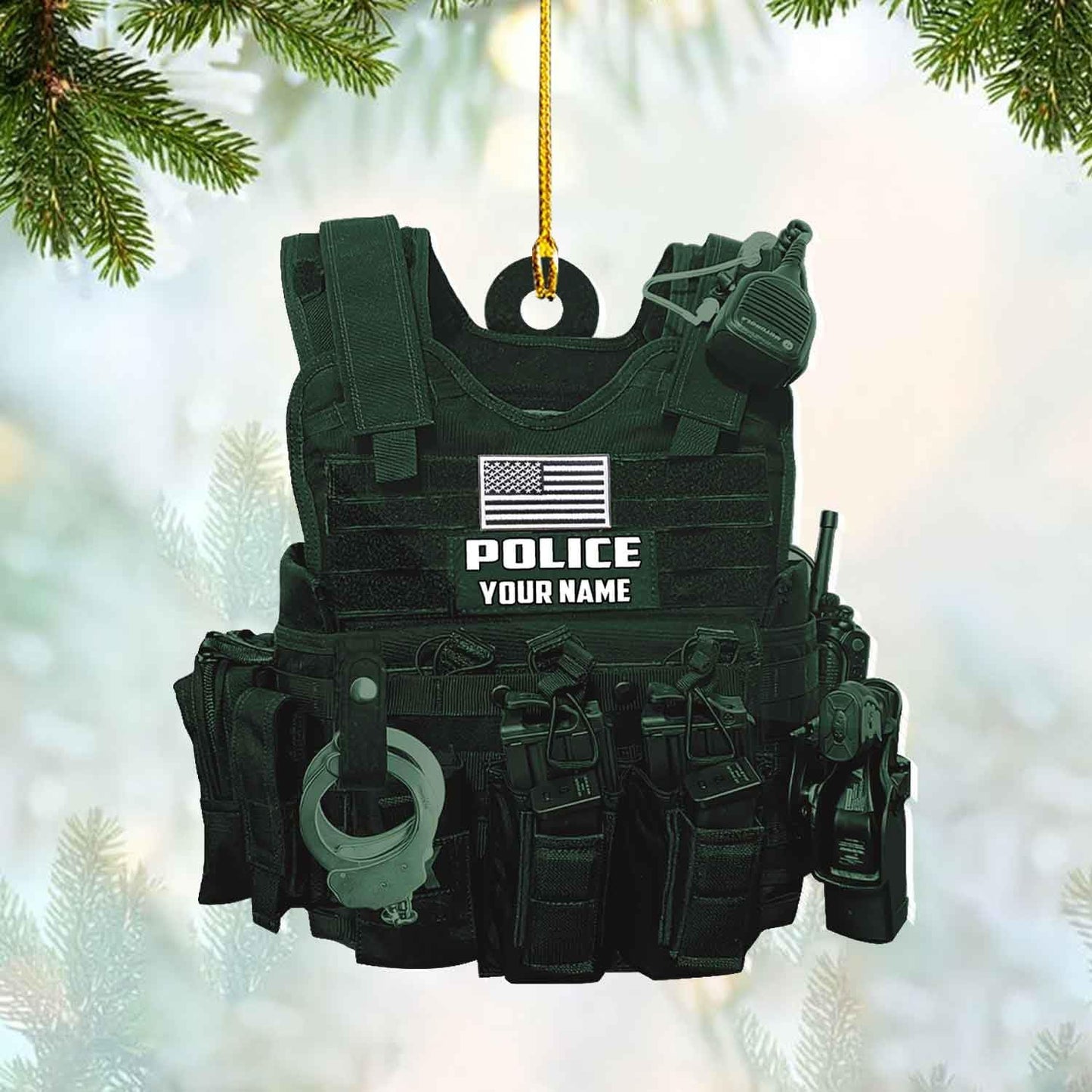 Personalized American Police Vest Christmas Ornament, Custom Name Police Ornament ON0843