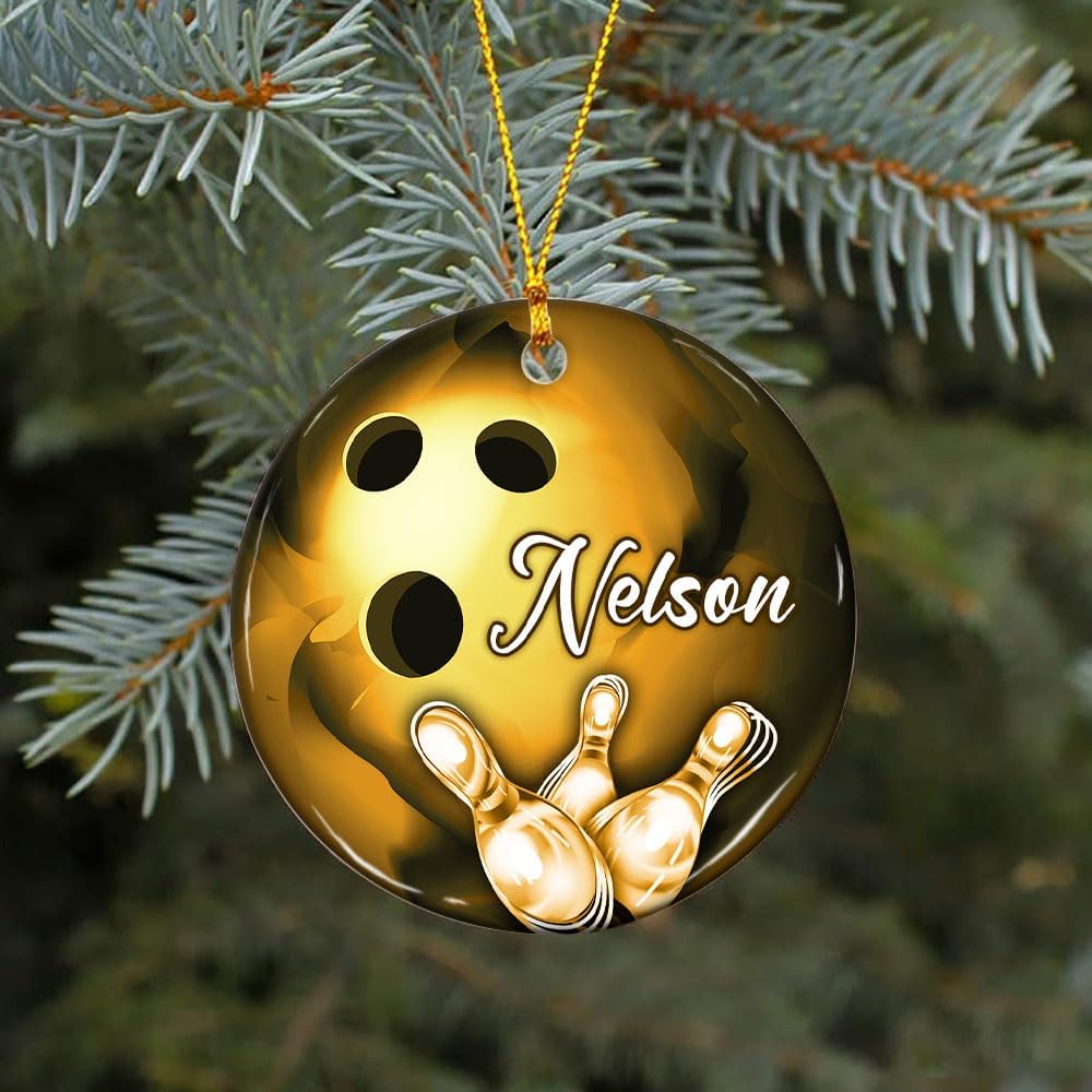 Personalized Bowling Ball Christmas Ornament, Custom Name Bowling Player Ornament ON0642