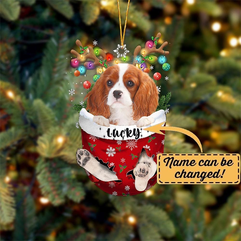 Personalized Cavalier King Charles Spaniel in Snow Pocket Christmas Ornament, Custom Dog Lover Ornament ON0654