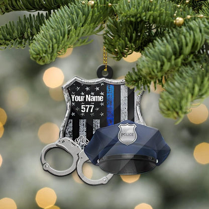 Personalized Police Combo Thin Blue Line Christmas Ornament, Custom Name Police Ornament ON0844