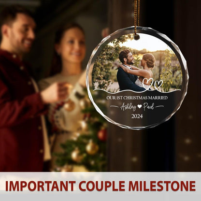 Personalized Our First Christmas Married Ornament 2024, Custom Photo Our 1st Christmas Married Glass Ornament ON0078