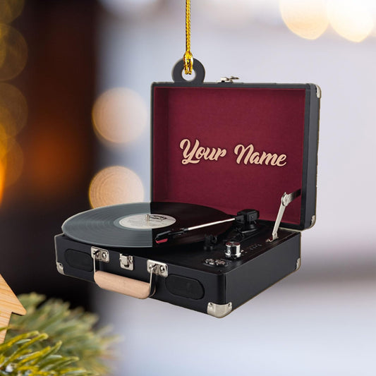 Personalized Vinyl Records Machine Christmas Ornament, Custom Name Vinyl Record Lover Music Player Ornament ON0693