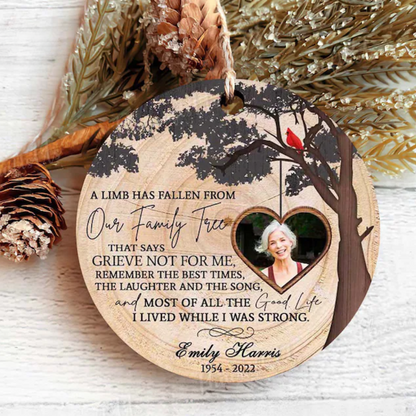 Personalized A Limb Has Fallen From Our Family Tree Cardinal Memorial Ornament, Custom Memorial Family Tree Christmas Ornament With Photo ON0179