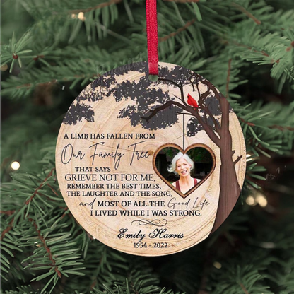 Personalized A Limb Has Fallen From Our Family Tree Cardinal Memorial Ornament, Custom Memorial Family Tree Christmas Ornament With Photo ON0179