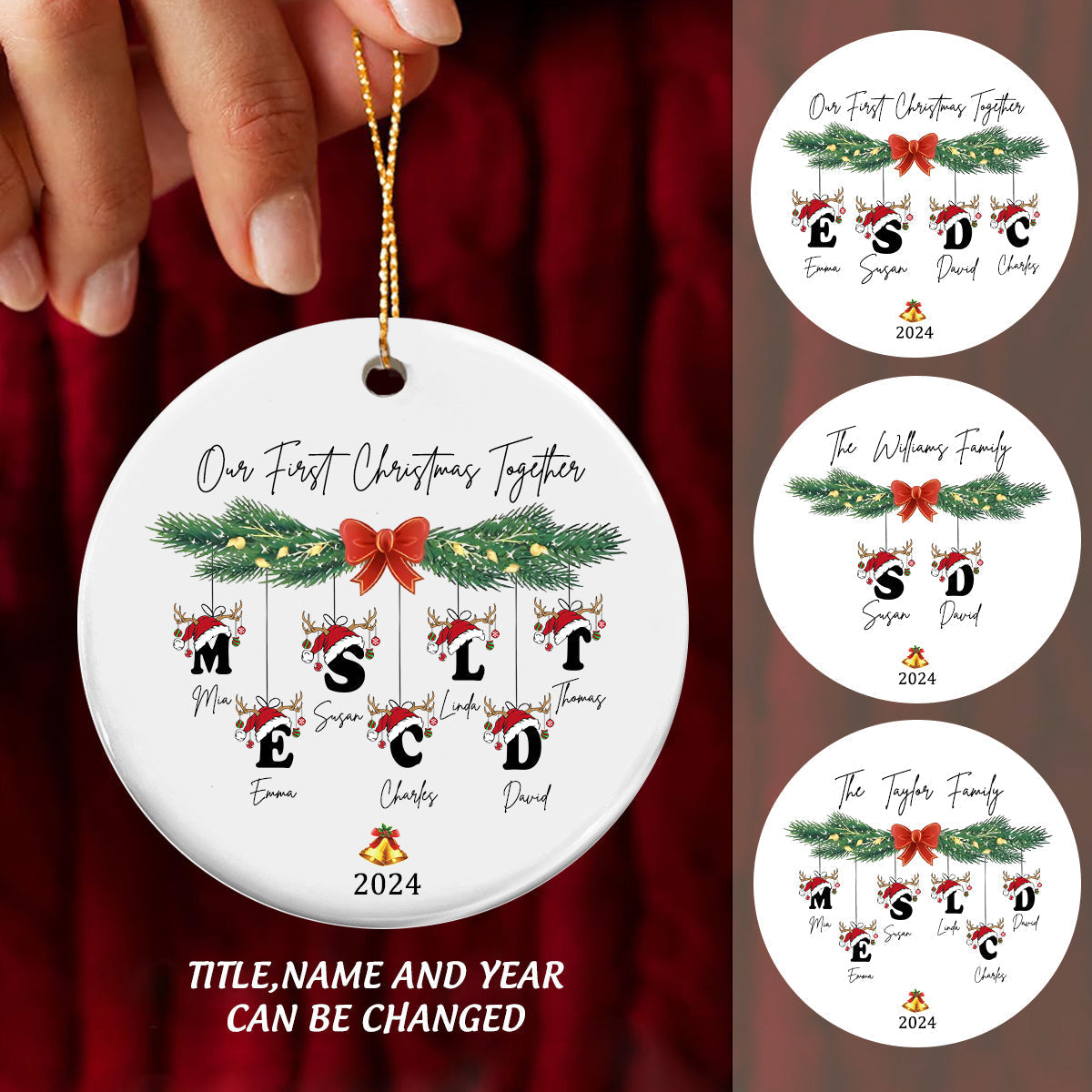 Personalized Christmas Ornaments With Name And Year, Custom Our First Christmas Together Alphabet Ornament, Family Christmas Ornament 2024 ON0128