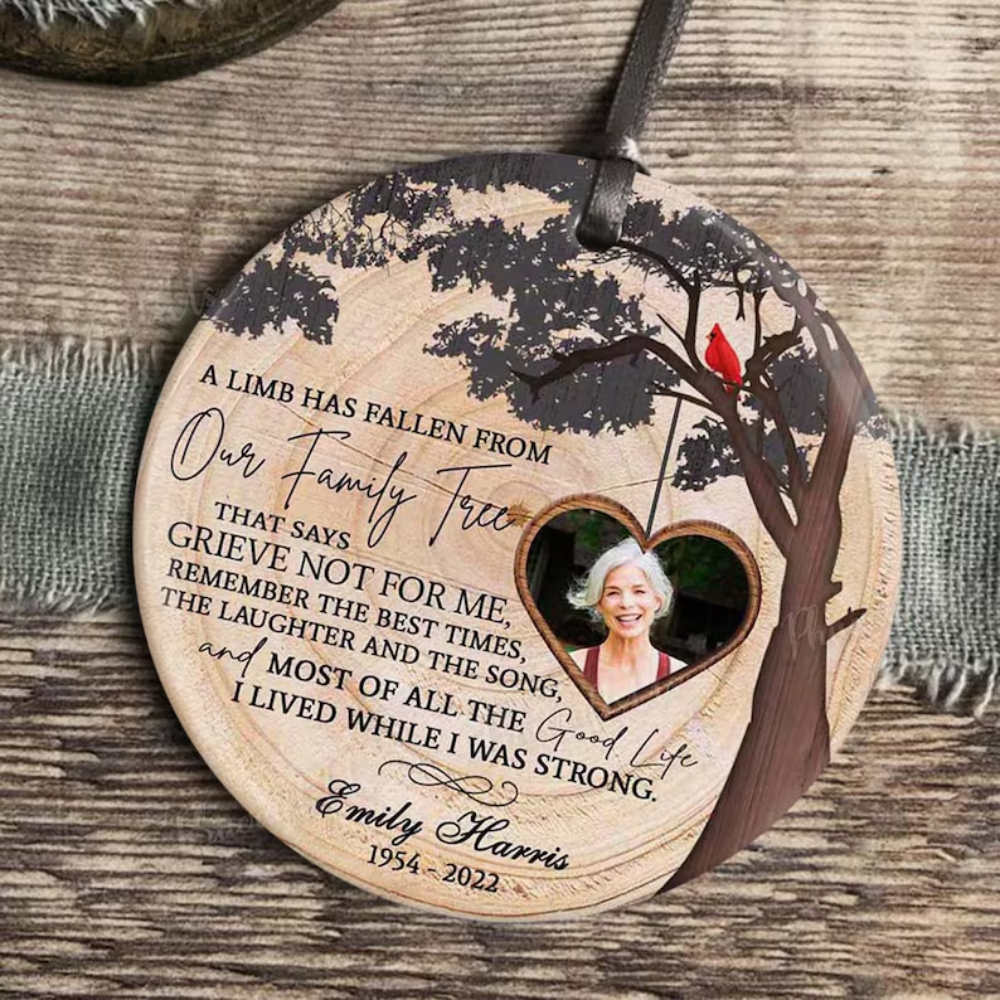 Personalized A Limb Has Fallen From Our Family Tree Cardinal Memorial Ornament, Custom Memorial Family Tree Christmas Ornament With Photo ON0179