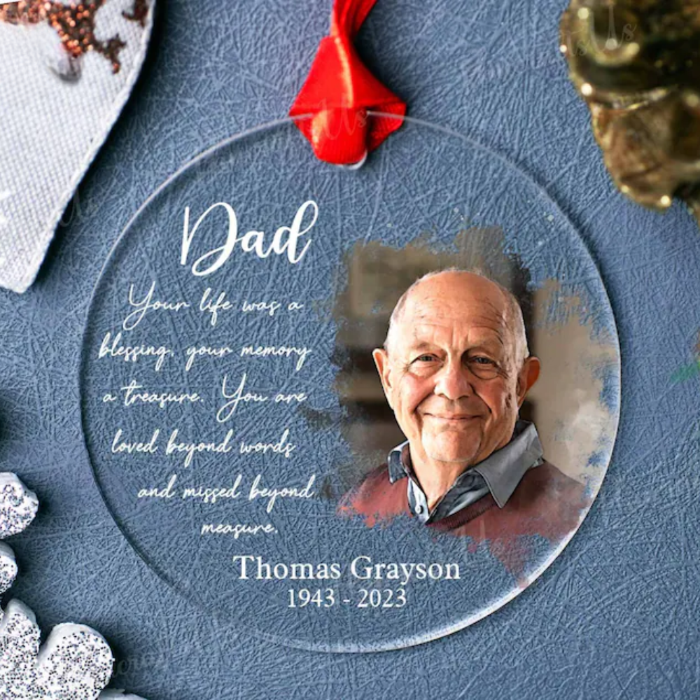 Personalized Dad In Heaven Christmas Ornament, Custom Photo Dad Memorial Ornament ON0180