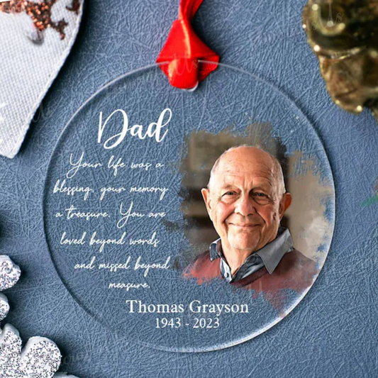 Personalized Dad In Heaven Christmas Ornament, Custom Photo Dad Memorial Ornament ON0180