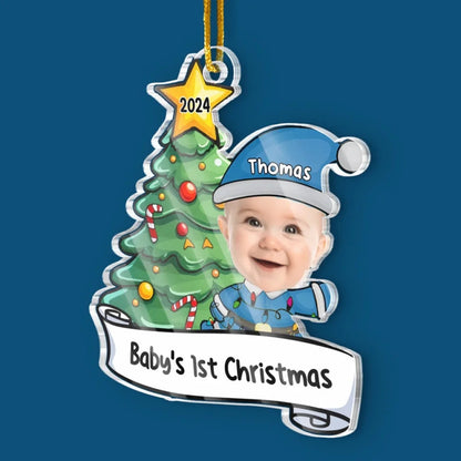 Custom Photo Let's Rock Around The Christmas Tree And Make Merry Memories - Family Personalized Custom Ornament, Custom Baby's 1st Christmas Ornament ON0236