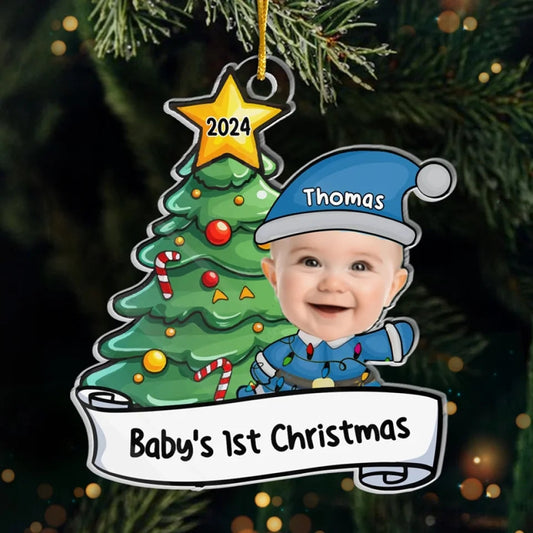 Custom Photo Let's Rock Around The Christmas Tree And Make Merry Memories - Family Personalized Custom Ornament, Custom Baby's 1st Christmas Ornament ON0236