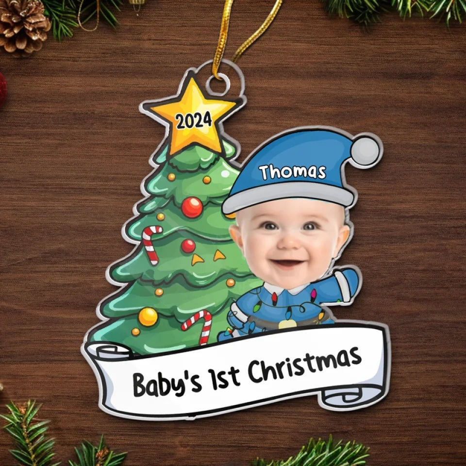 Custom Photo Let's Rock Around The Christmas Tree And Make Merry Memories - Family Personalized Custom Ornament, Custom Baby's 1st Christmas Ornament ON0236