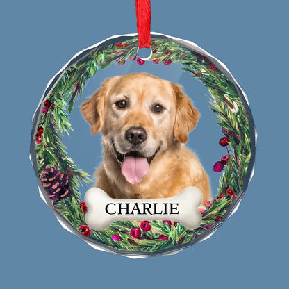 Custom Photo Journeying To The Rainbow Bridge, Leaving Love In Every Step - Memorial Personalized Custom Circle Glass Ornament -Sympathy Pet Ornament ON0405