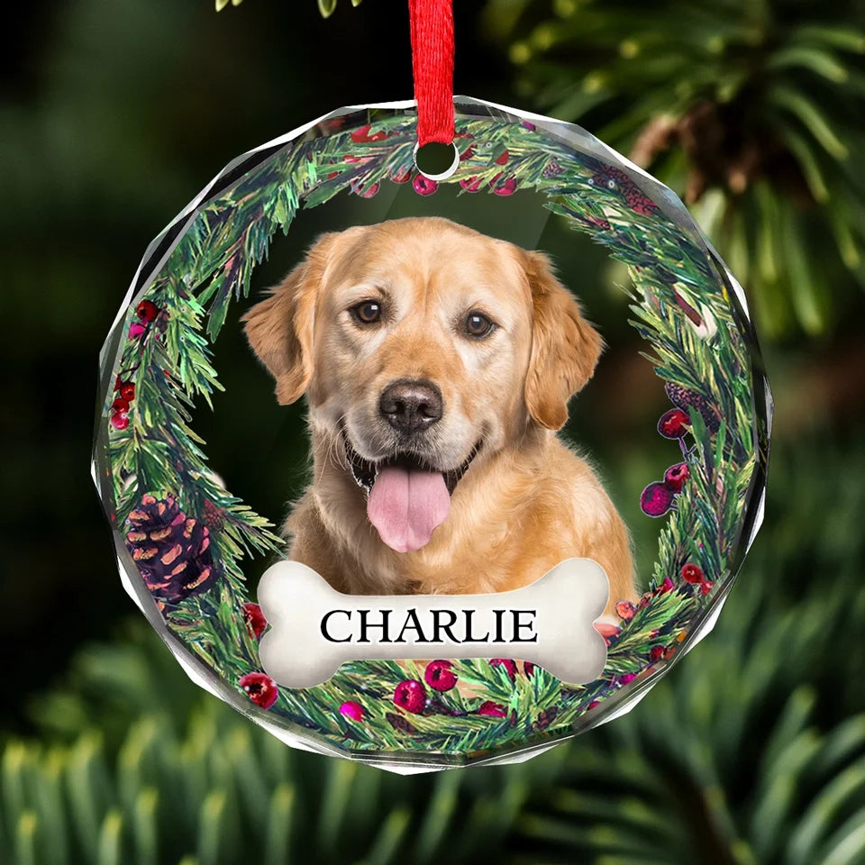 Custom Photo Journeying To The Rainbow Bridge, Leaving Love In Every Step - Memorial Personalized Custom Circle Glass Ornament -Sympathy Pet Ornament ON0405