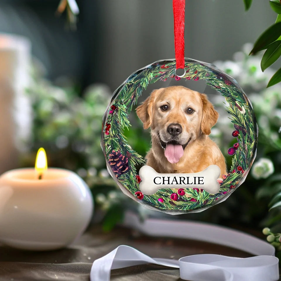 Custom Photo Journeying To The Rainbow Bridge, Leaving Love In Every Step - Memorial Personalized Custom Circle Glass Ornament -Sympathy Pet Ornament ON0405