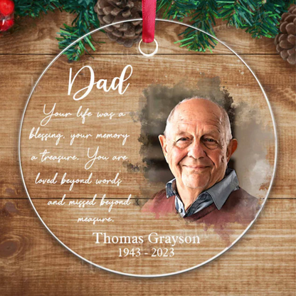 Personalized Dad In Heaven Christmas Ornament, Custom Photo Dad Memorial Ornament ON0180