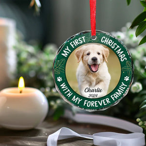 Custom Photo Joy To The World, My Pet Has Come - Dog & Cat Personalized Custom Circle Glass Ornament, Custom My First Christmas Ornament ON0446