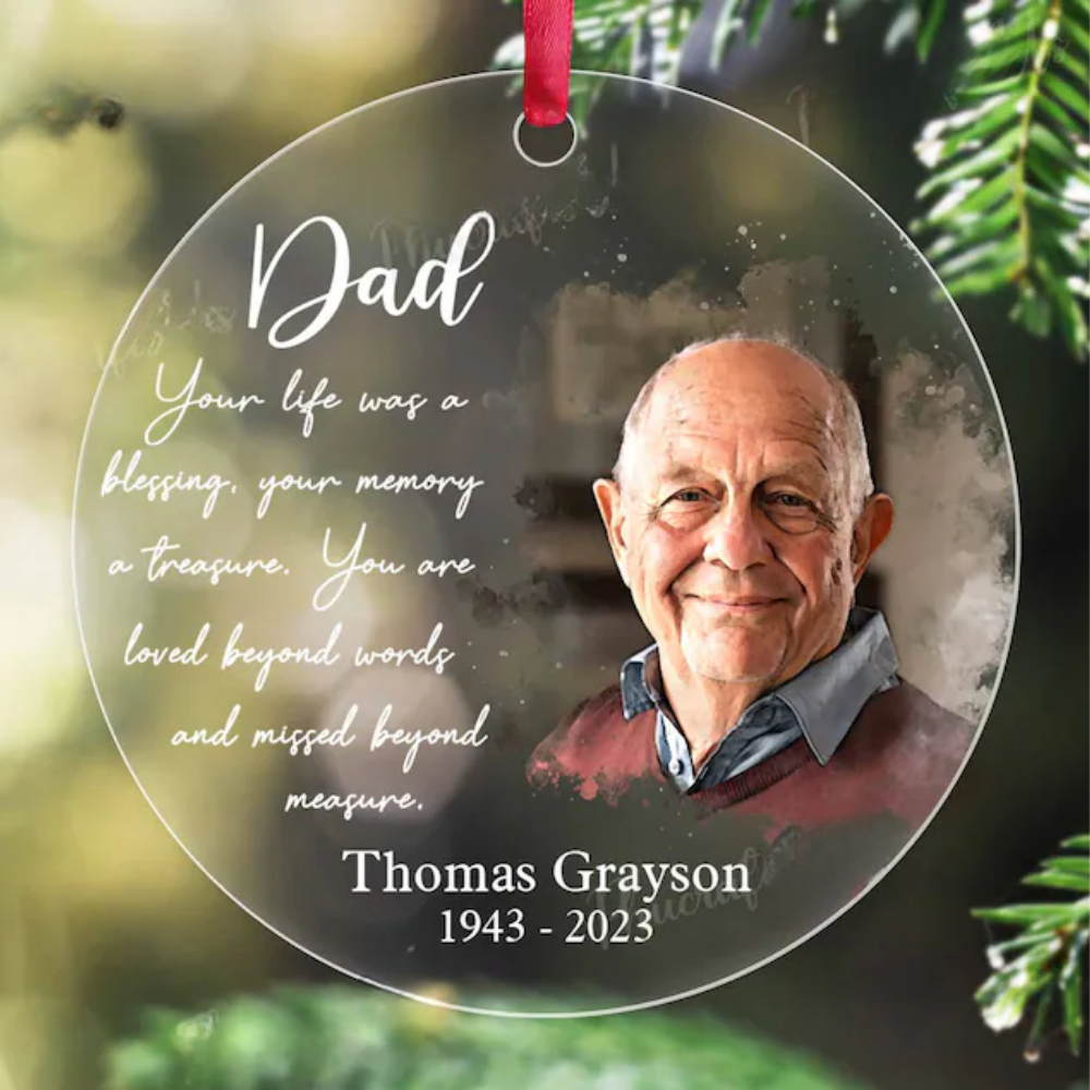 Personalized Dad In Heaven Christmas Ornament, Custom Photo Dad Memorial Ornament ON0180