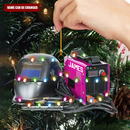 Personalized Welding Machine and Helmet Christmas Light Ornament, Custom Name Welder Ornament ON1735