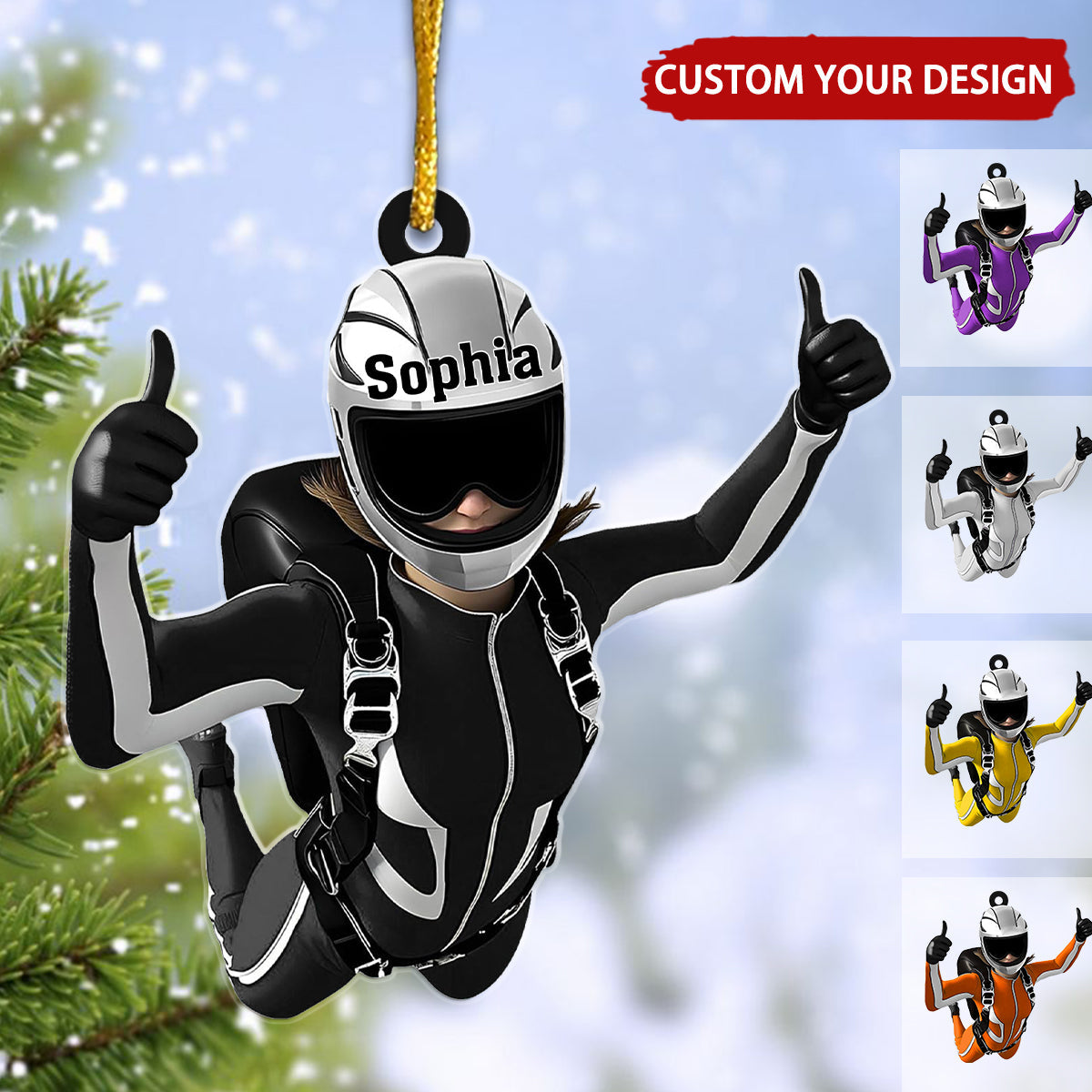 Skydiving Girl Personalized Christmas Ornament, Custom Name Skydiving Lover Ornament ON1417