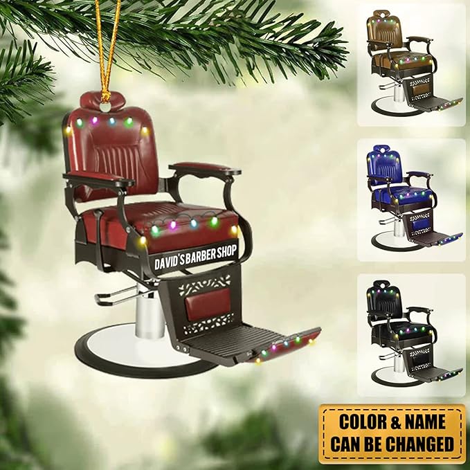 Personalized Barber Chair Christmas Ornament, Custom Name Barber Hair Salon Ornament ON0575