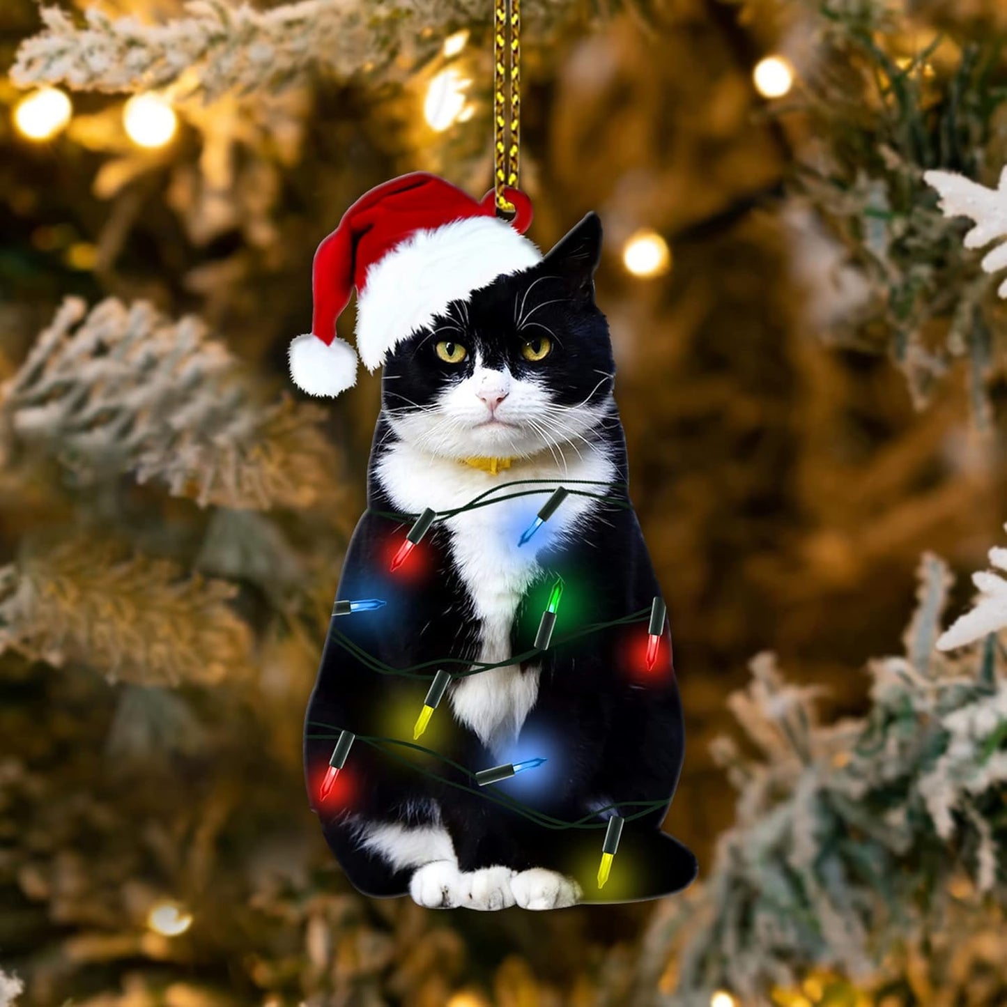 Tuxedo Black Cat Light Christmas Ornament, Black Cat Lovers Xmas Ornament ON0854