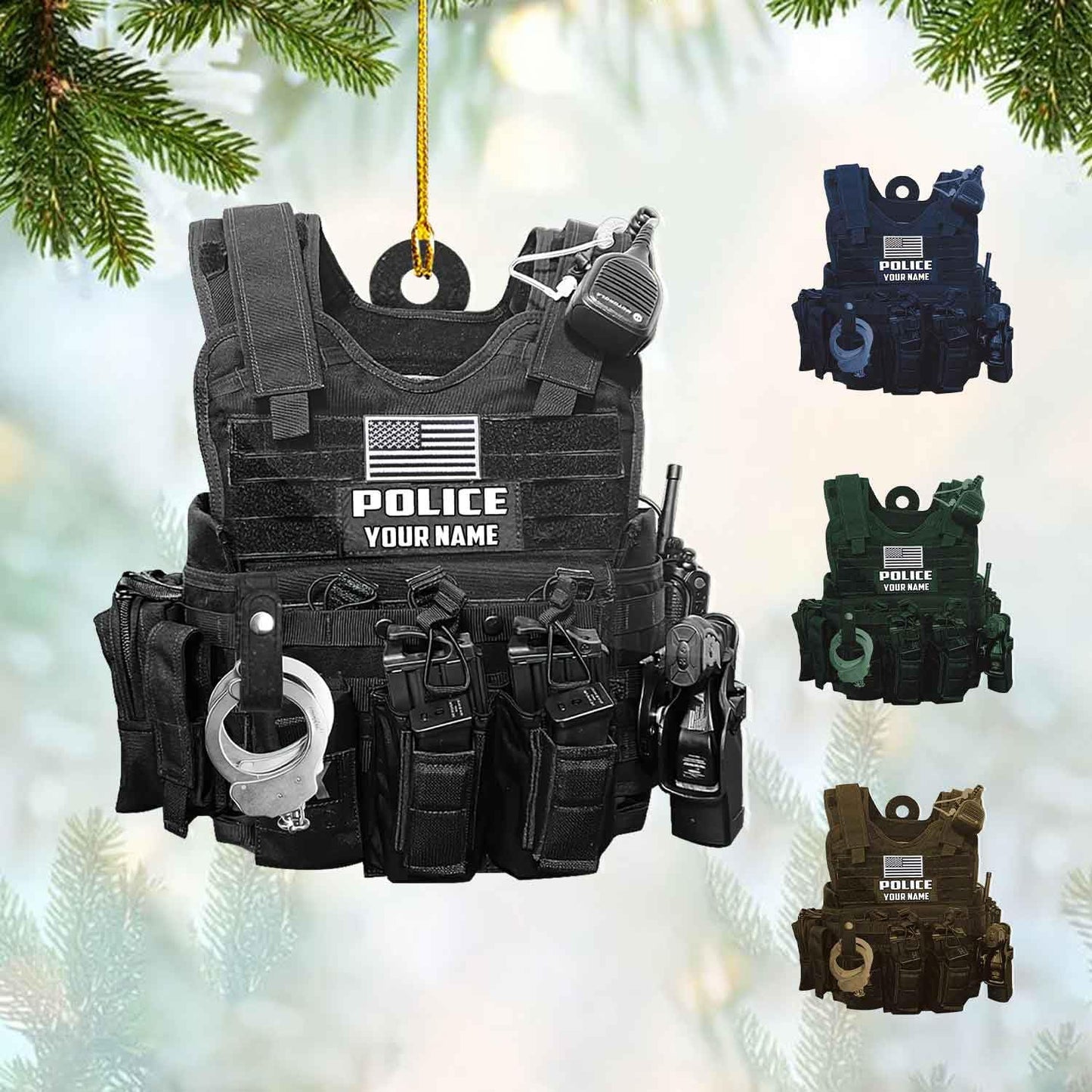 Personalized American Police Vest Christmas Ornament, Custom Name Police Ornament ON0843