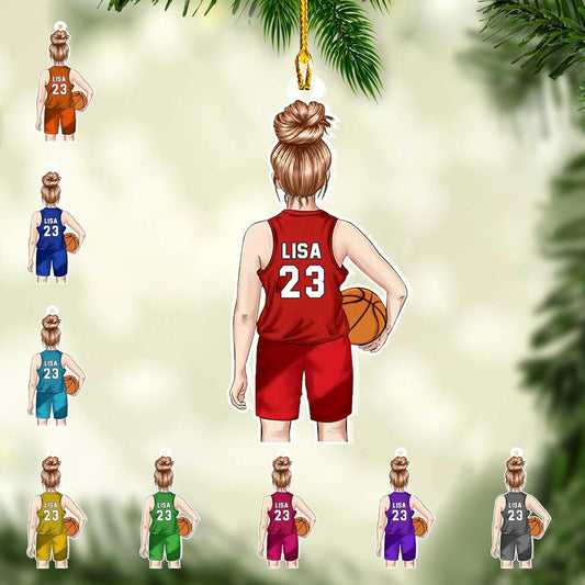 Personalized Basketball Player Female Ornament, Custom Basketball Christmas Ornament With Name Number ON1007