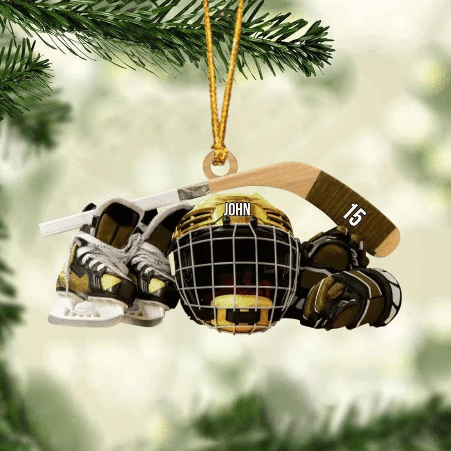 Personalized Hockey Helmet Shoes Christmas Ornament 2024, Custom Name Hockey Player Ornament ON0470