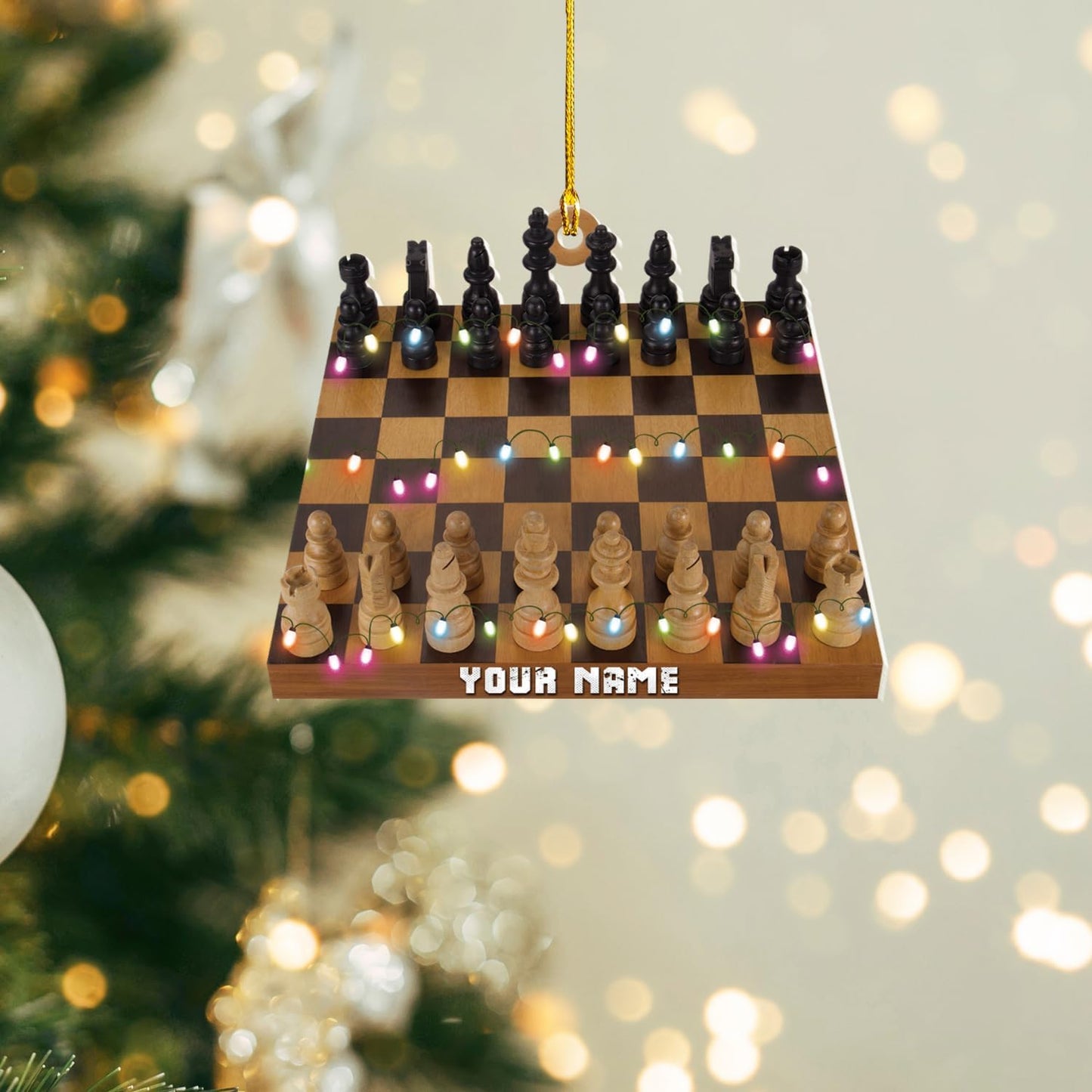 Personalized Chess Board Christmas Ornament, Custom Name King and Queen Chess Ornament ON0625