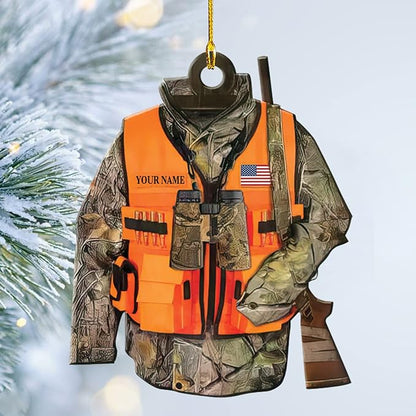 Personalized Hunting Vest Ornament, Custom Name Hunting Clothes Shaped Ornament For Hunting Lover ON0462