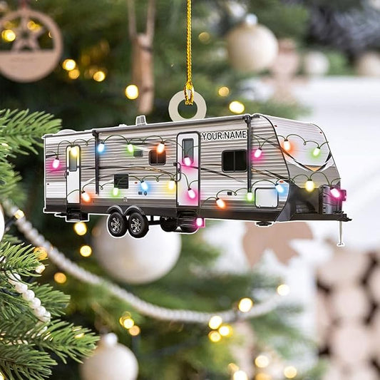 Personalized RV Travel Trailer Camping Christmas Ornament, Custom Name Camper Camping Christmas Lights Ornament ON0455