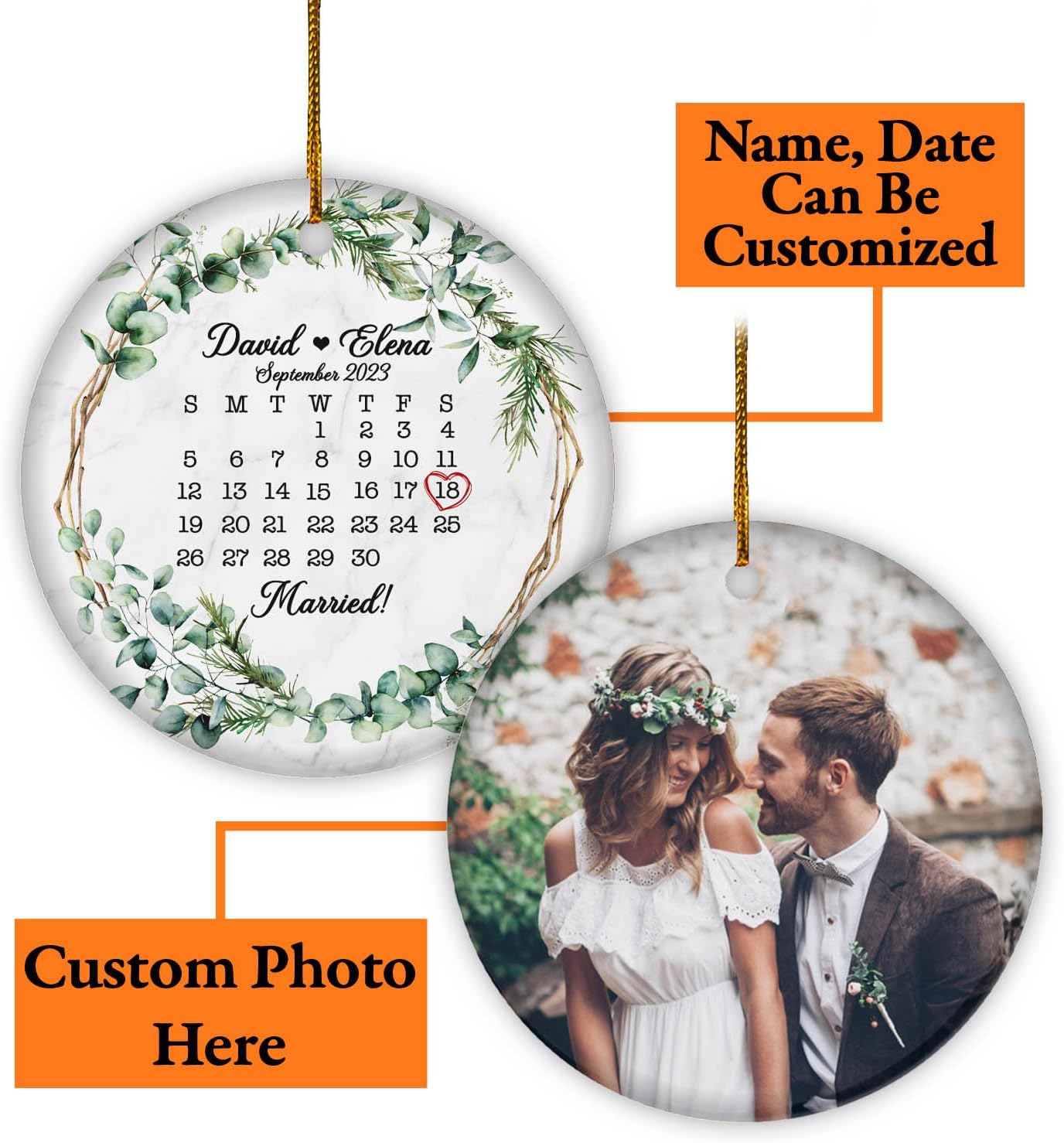 Personalized First Christmas Married Ornament 2024, Custom Photo 1st Christmas Married Ornament with Wedding Date 2024 ON0096