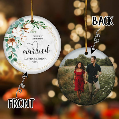 Personalized Our First Christmas Married Ornament 2024, Custom Photo 1st Christmas Married Ornament 2024 ON0080