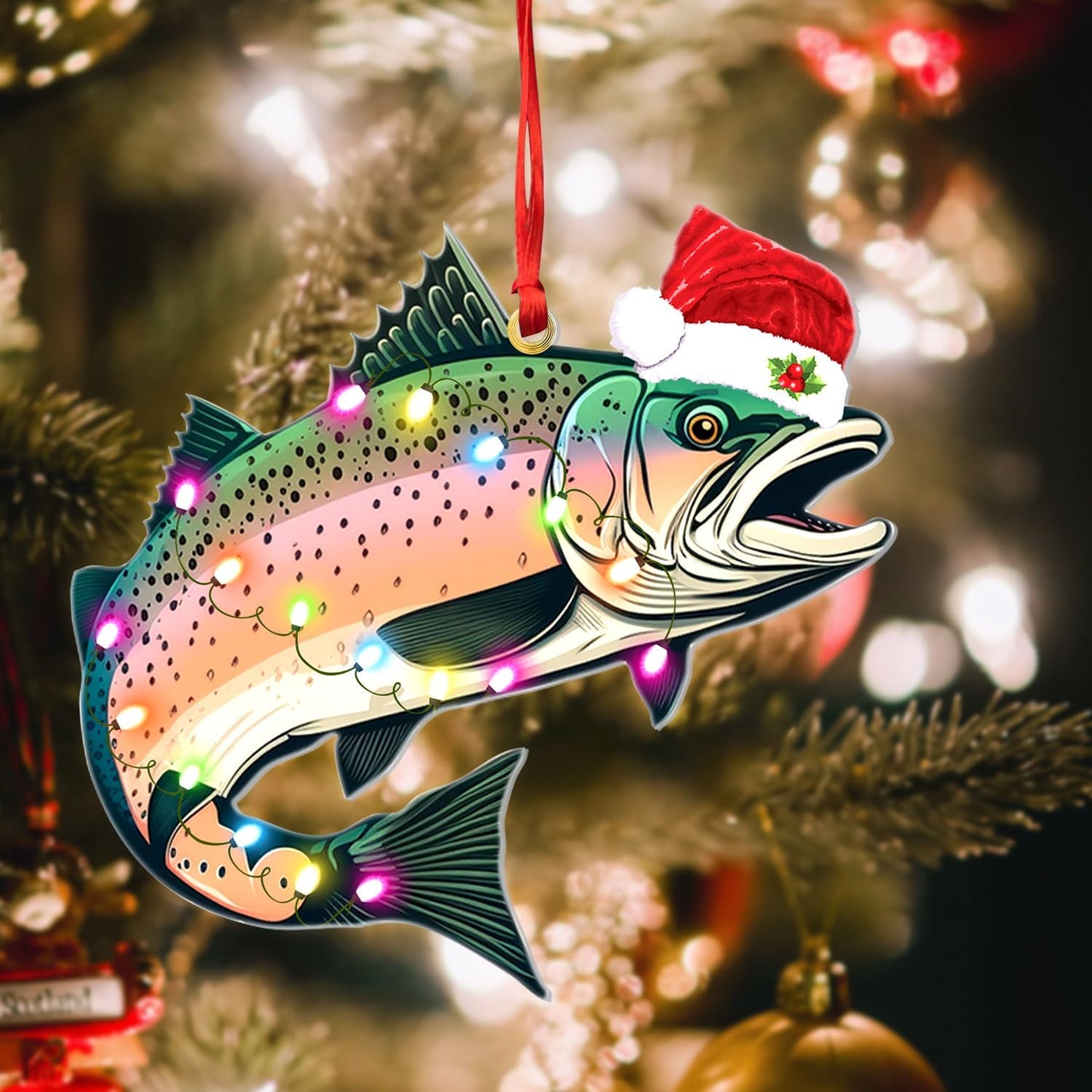 Salmon Fish Light Christmas Ornament, Fish Lover Xmas Ornament ON0993