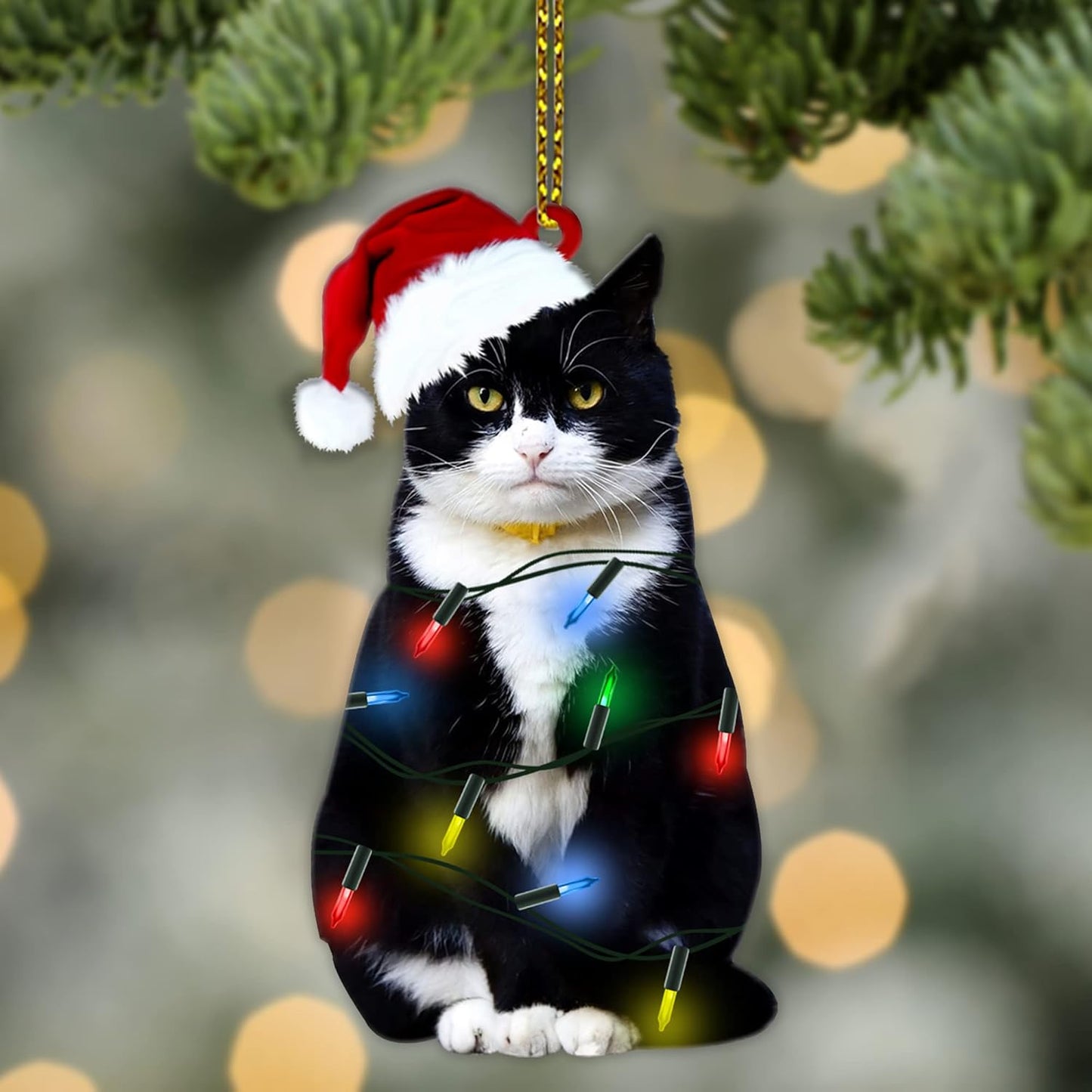 Tuxedo Black Cat Light Christmas Ornament, Black Cat Lovers Xmas Ornament ON0854