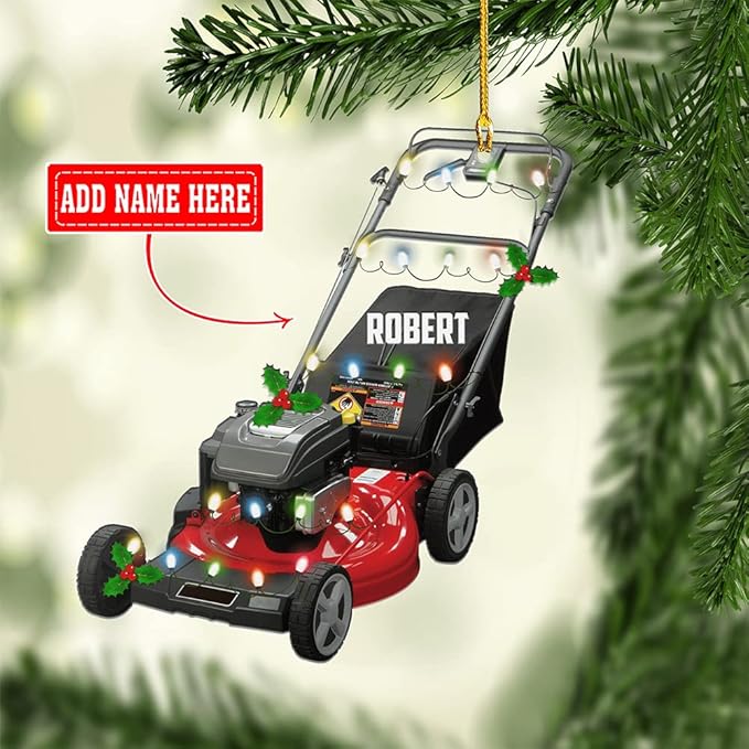 Personalized Red Lawn Mower Christmas Ornaments, Custom Name Lawn Mower Ornament ON0571