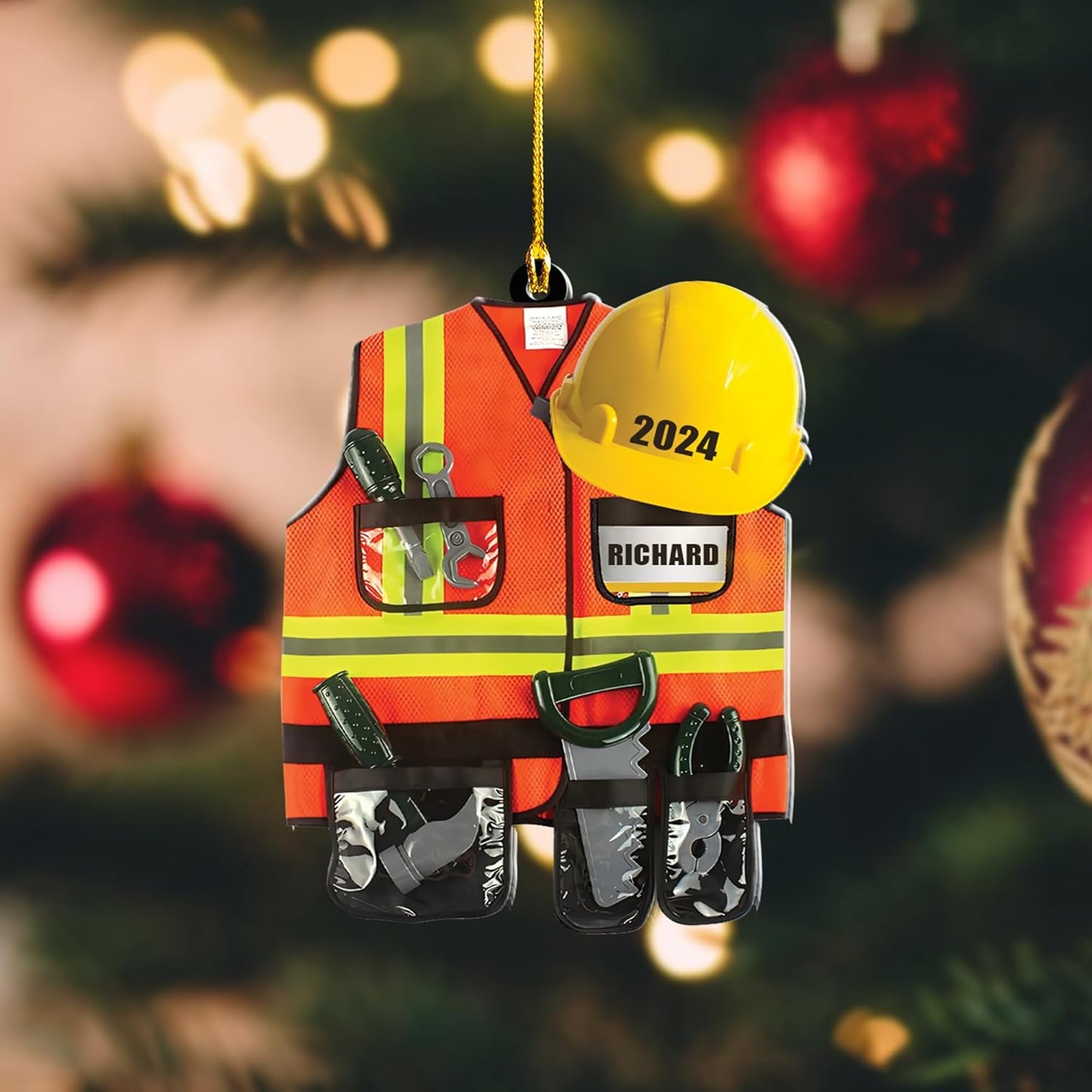 Personalized Construction Uniform Tools Ornament, Custom Name Construction Worker Ornament ON1010