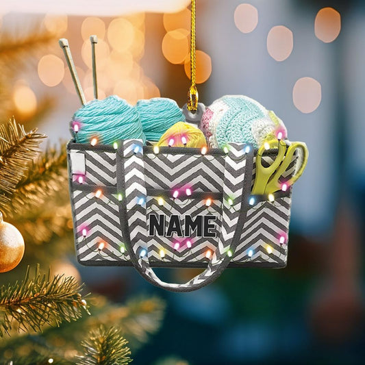 Personalized Wool Basket Knitting Christmas Ornament, Custom Knitting Yarns String Lights Ornament With Name ON0687